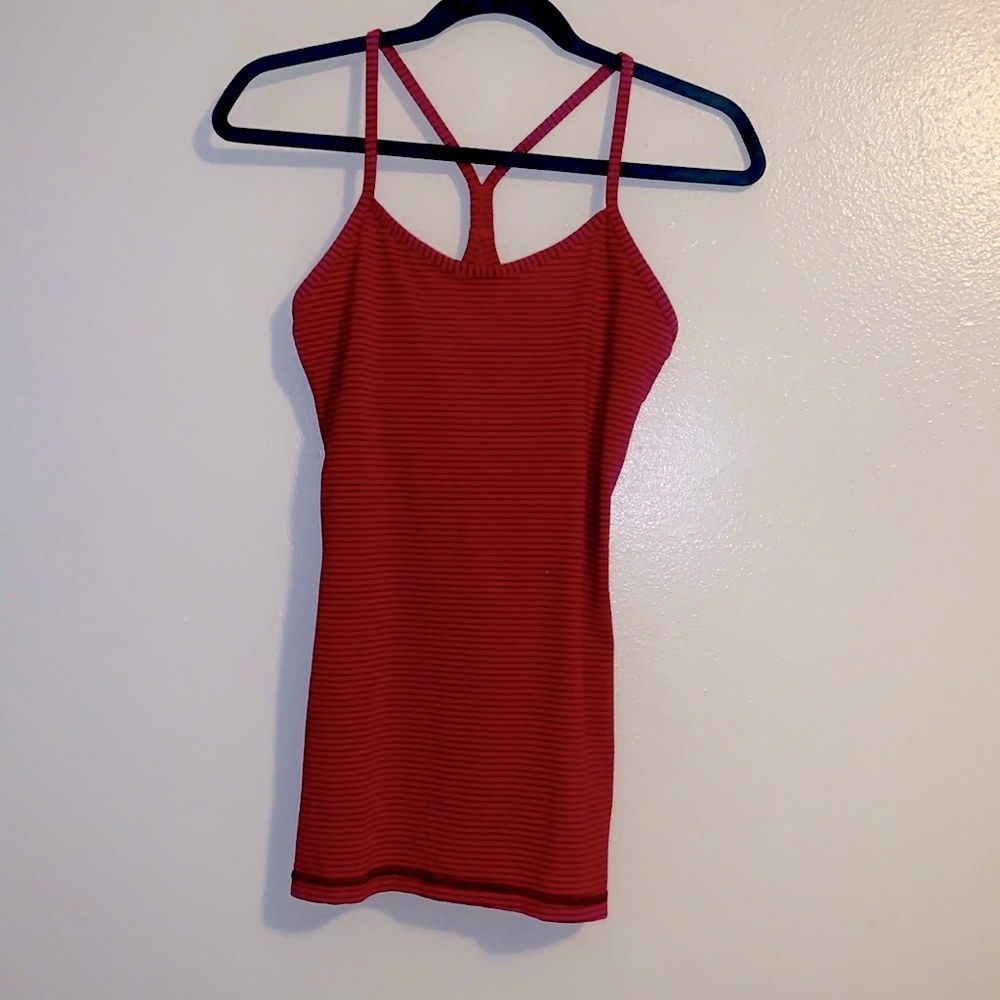 Lululemon Women’s Power Rose Tank Top 6 Red Heather Built In Y Bra Activewear